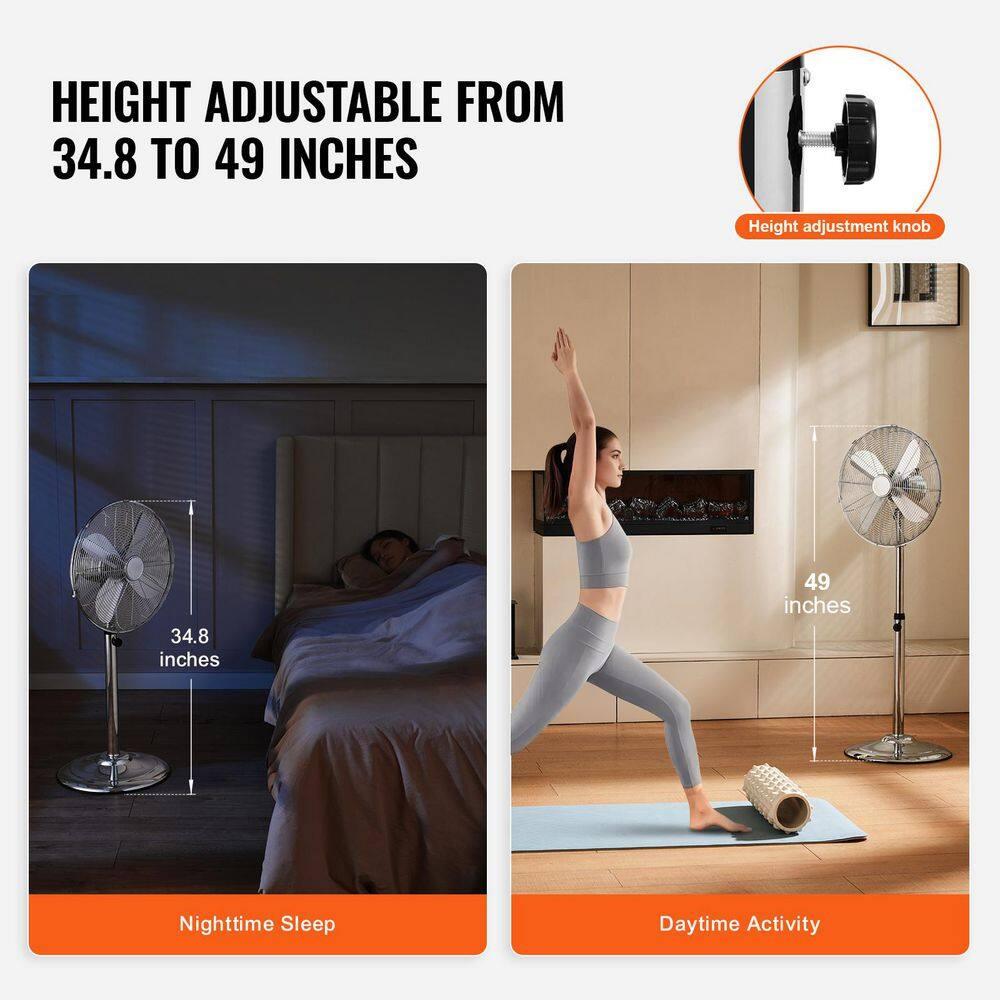 Vevor GYLSFS16INCH0LFIYV1 16 in. 3-Speed Industrial Pedestal Fan Oscillating Height Adjustable - Silver