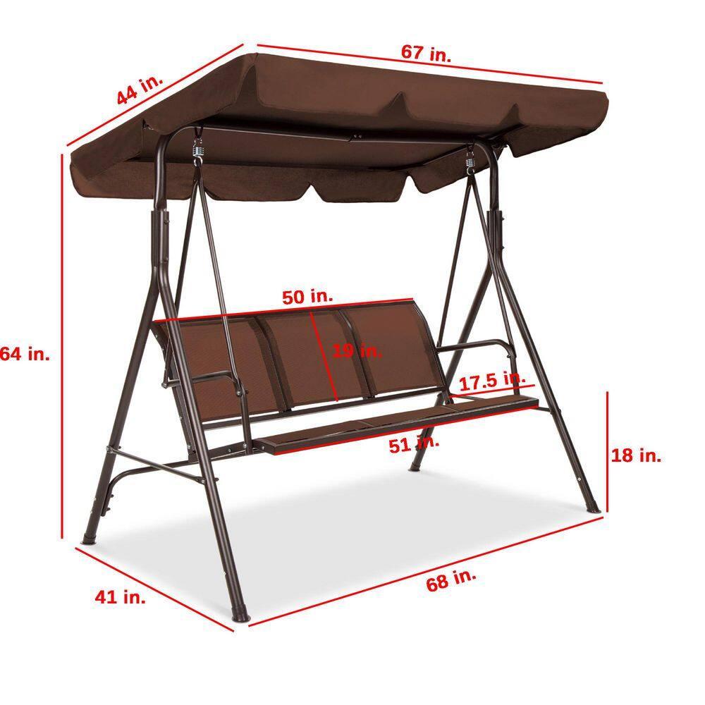 Best Choice Products 2-Seater Outdoor Adjustable Canopy Swing Glider Patio Bench w/ Textilene, Steel Frame - Brown