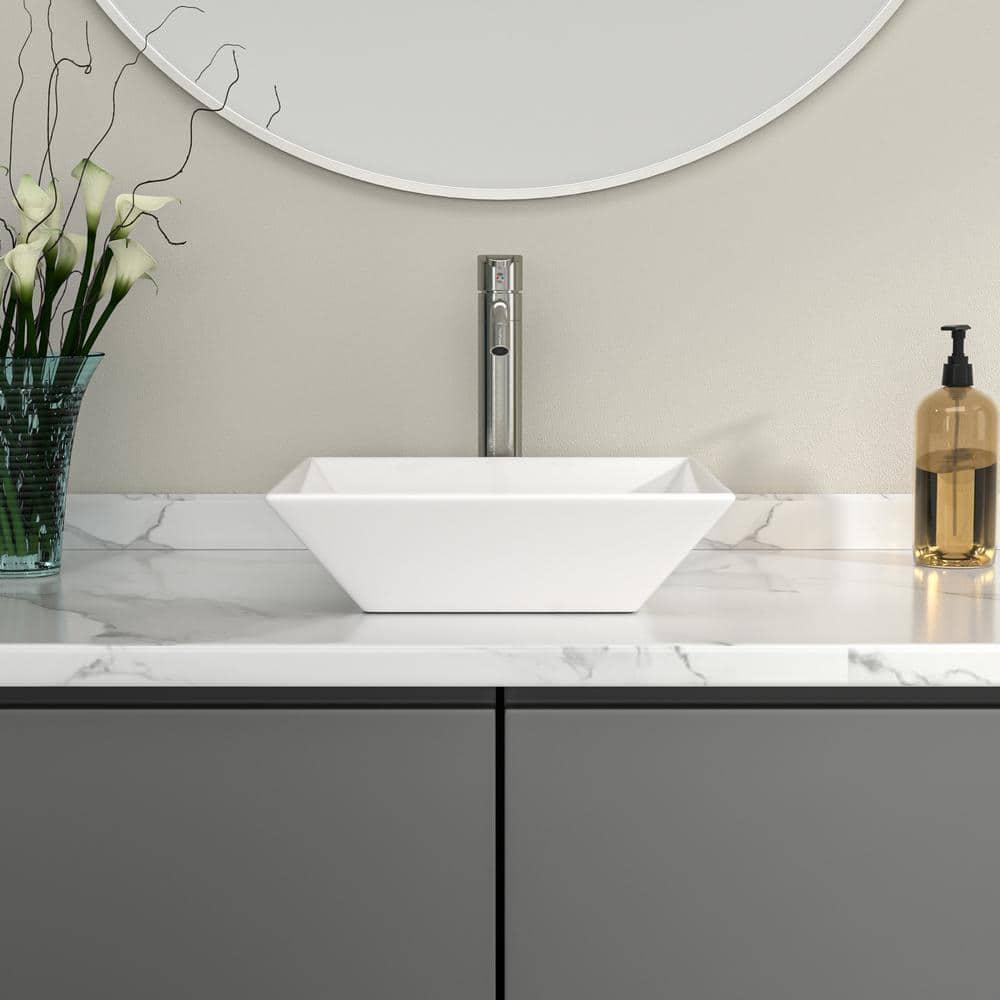 Logmey 16" L x 16" W White Ceramic Vessel Sink Square Above Counter Bathroom Sink Bathroom Vessel Sink LMP18002-1