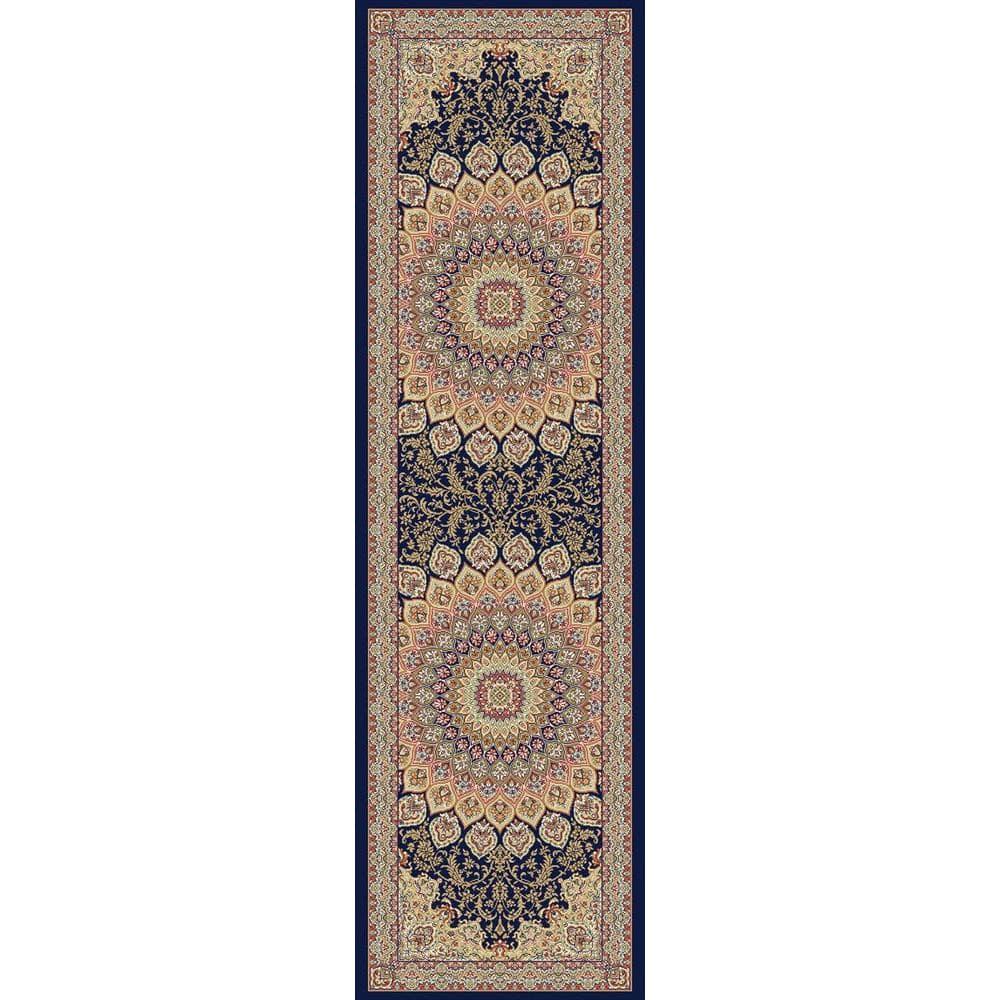 Traditional Blue Polypropylene Runner Rug with Medium Pile