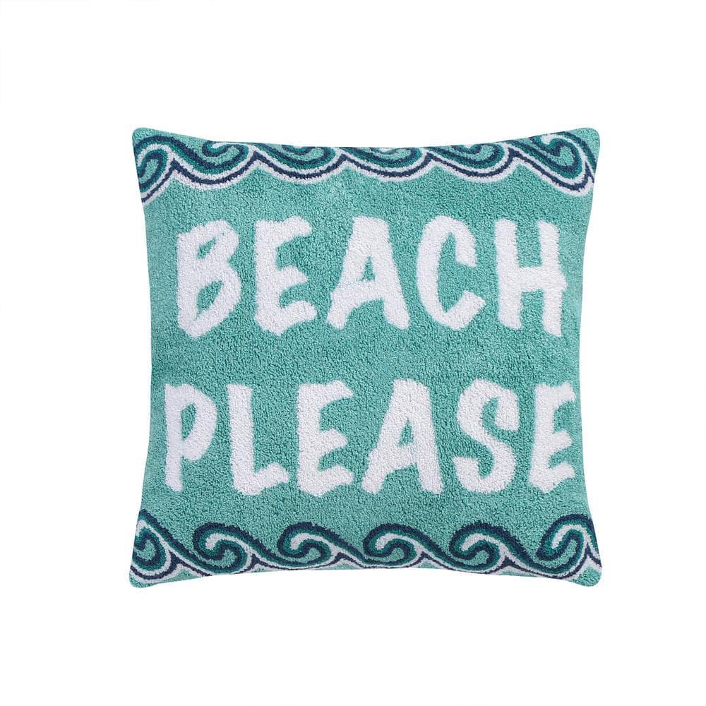 Homthreads - Beach Days - Decorative Pillow (18x18n.) - Beach - Teal Navy White - Feather Filled