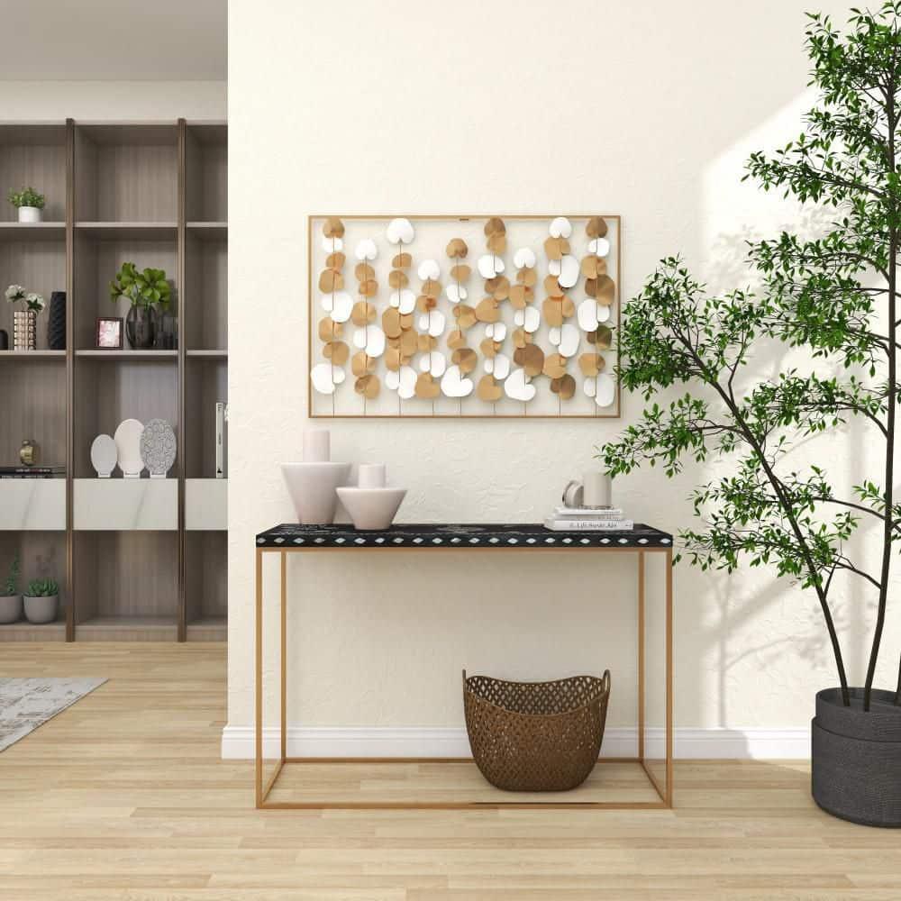 DecMode Gold Metal Floral Wall Decor with White Accents