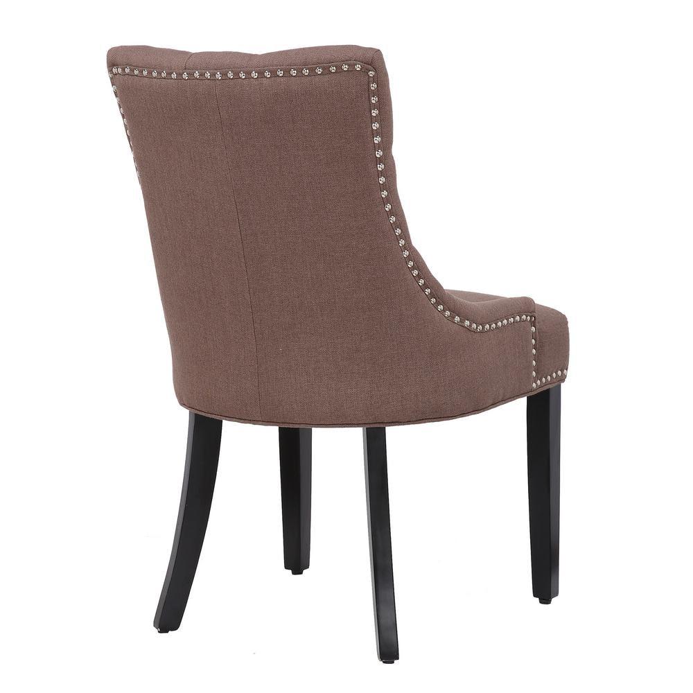 Polytrends Grandview Tufted Upholstered Linen Fabric Dining Chair Dining Chairs Brown Rubberwood,Acacia Tufted,Nailheads Farmhouse,Modern &