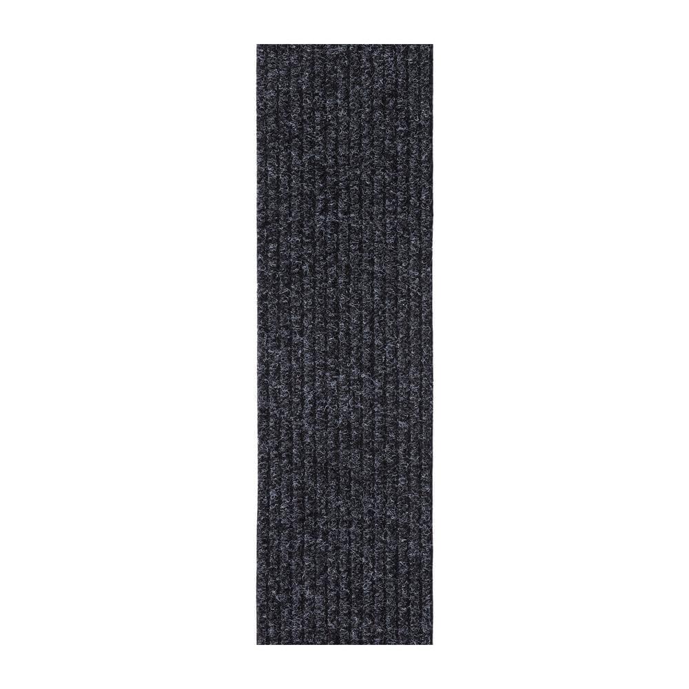 Ottomanson Non-Slip Rubberback Solid Design 8" x 30" Indoor/Outdoor Stair Treads, 7 Pack, Black