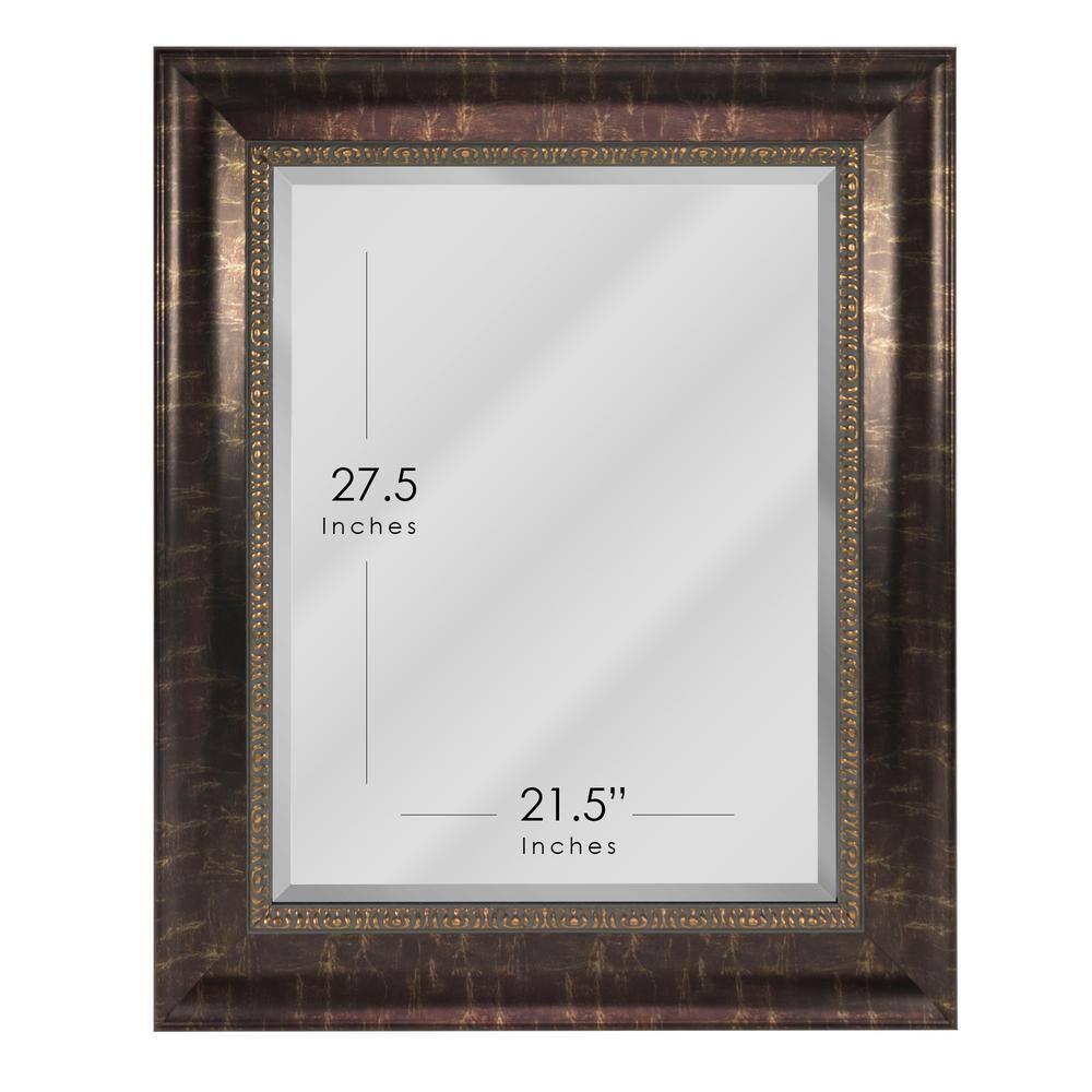 Head West Bronze Distressed Embossed Rectangular Framed Beveled Accent Wall Vanity Mirror - 30.5 x 36.5