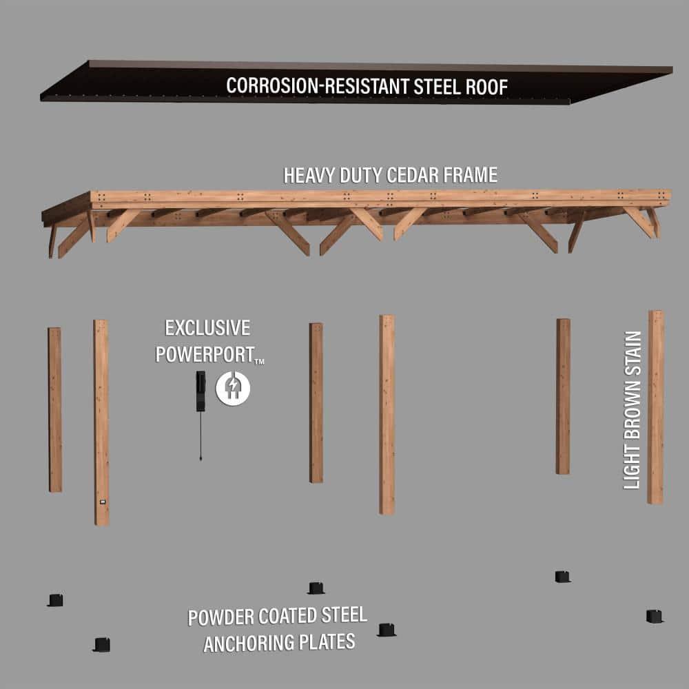 Backyard Discovery Arcadia 24'x12' Cedar Wood Gazebo, Galvanized Steel Roof, PowerPort