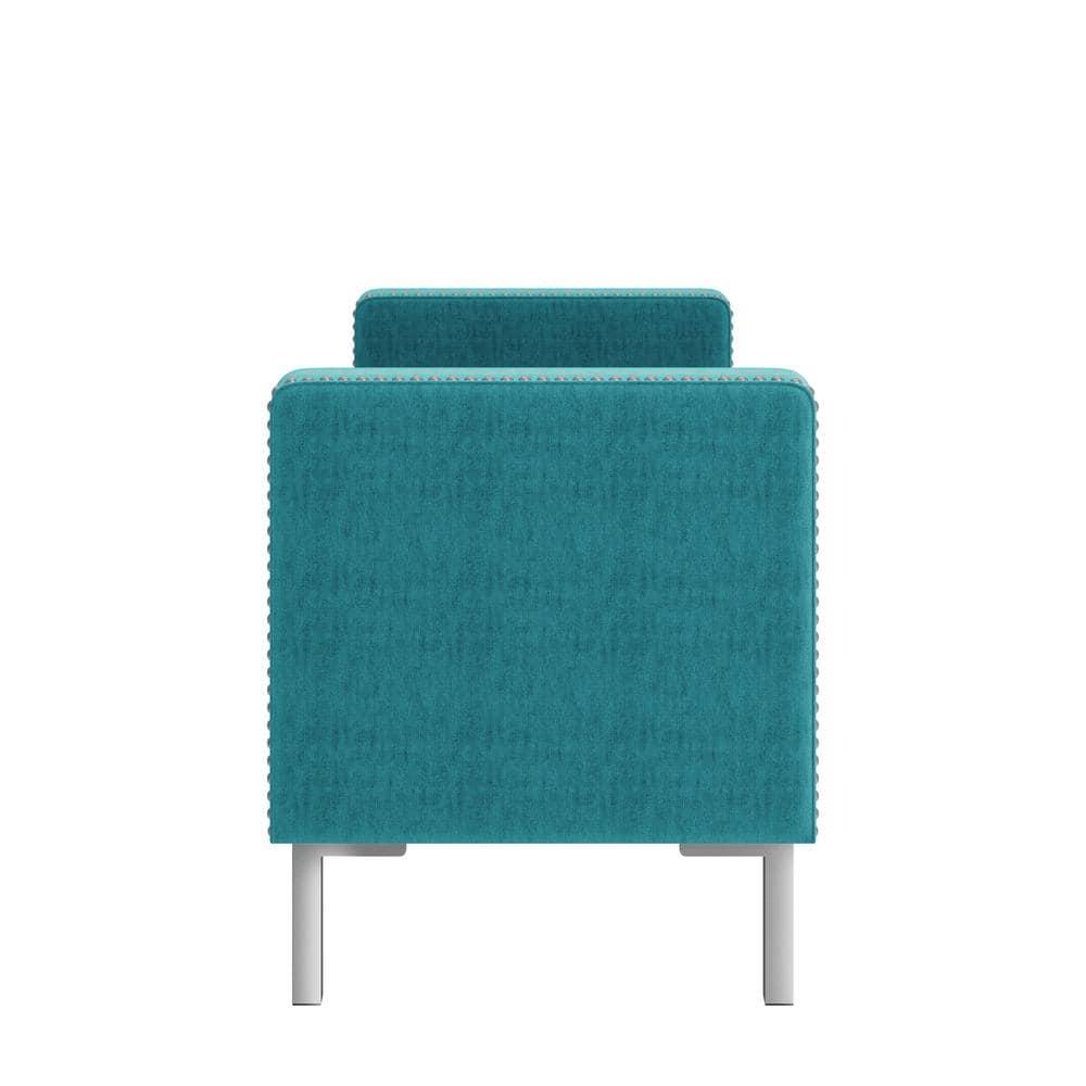 Homesvale Cashman 52"W x 22.5" H Storage Bench Ottoman with Square Arms for Living Room, Bedroom, Entryway, Turquoise Blue Velvet