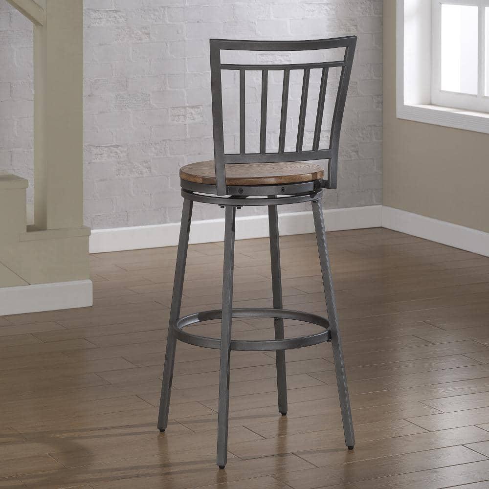 Stockton 25" Metal Swivel Stool - Slate Grey - Golden Oak Seat