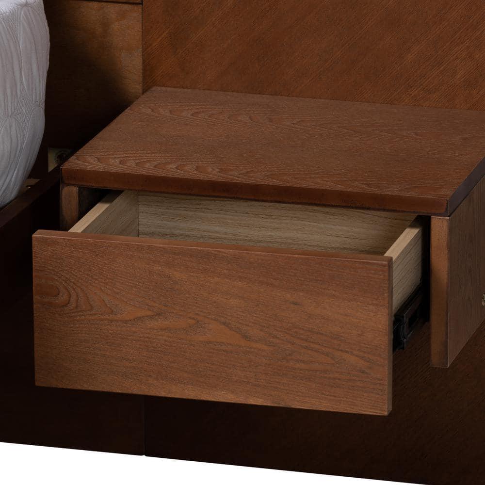 Baxton Studio Graham Mid-Century Modern Transitional Ash Walnut Finished Wood Queen Size Platform Storage Bed with Built-In Nightstands