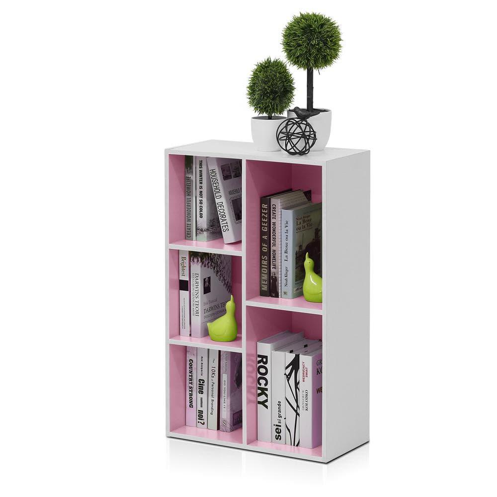 Furinno 5-Cube Reversible Open Storage Bookcase Toy Storage Cabinet Organizer,White/Pink