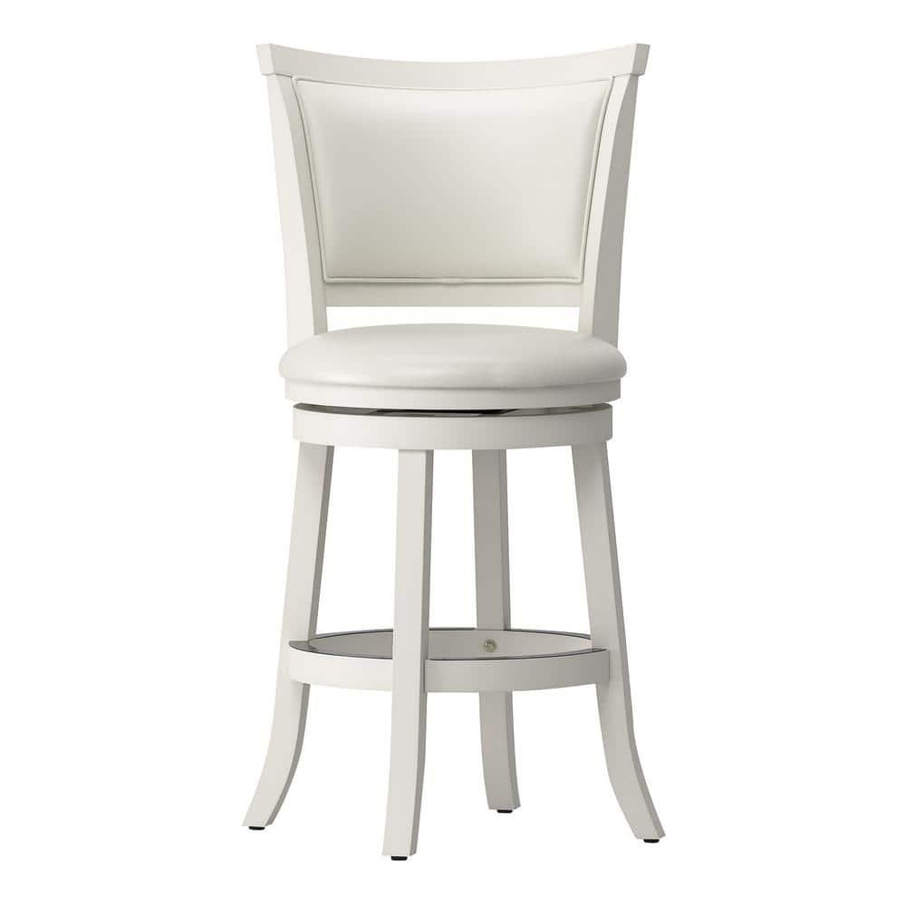 CorLiving Wood Bar Stool Chair Set of 2 in White -Rotating Round Seat & Footrest