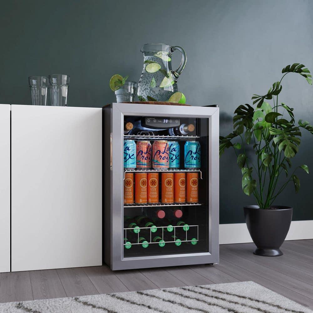 Black Compact Beverage Cooler with Stainless Steel Door