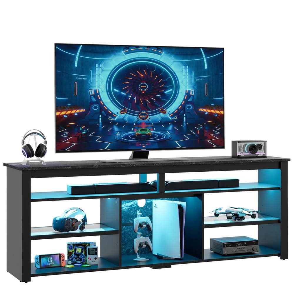 Bestier 70" Gaming Entertainment Center for TV up to 75" LED TV Stand for PS5 Tall TV Console with Shelves Black Marble