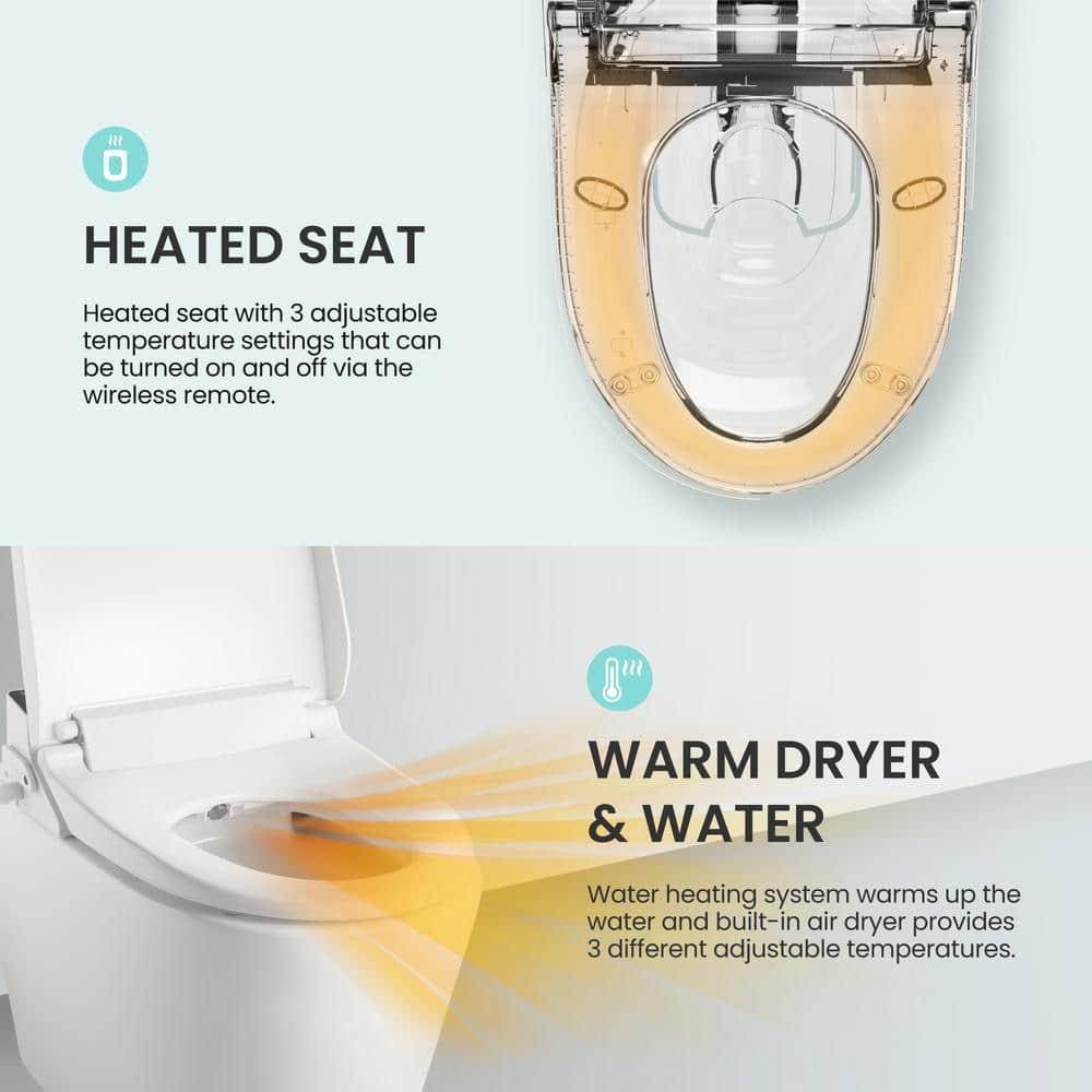 VOVO STYLEMENT VB 6000SE Electronic Smart Bidet Toilet Seat Heated Seat Warm Dry and Water LED Nightlight One piece Toilet Bidet Seat Elongated White