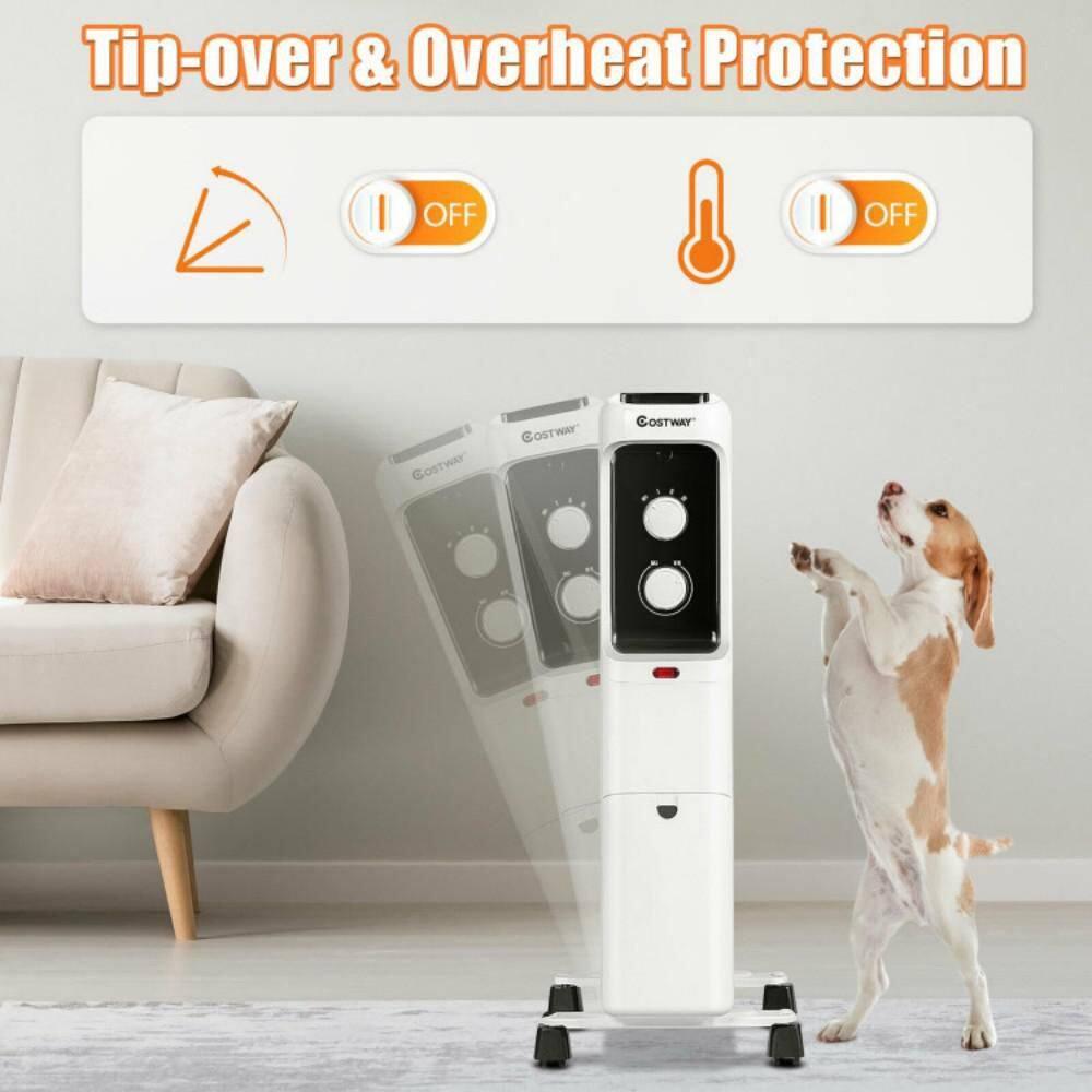 Costway 1500W Oil Filled Heater Portable Radiator Space Heater w/ Adjustable Thermostat White