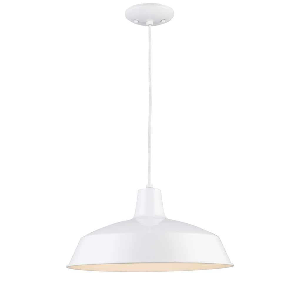 Lucid Lighting White Industrial Dome Medium Hanging Pendant Light