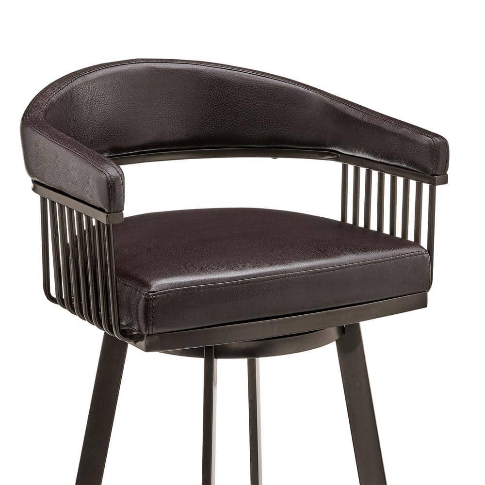 Armen Living Indoor Bronson 25" Counter Height Swivel Bar Stool in Java Brown Finish and Chocolate Faux Leather