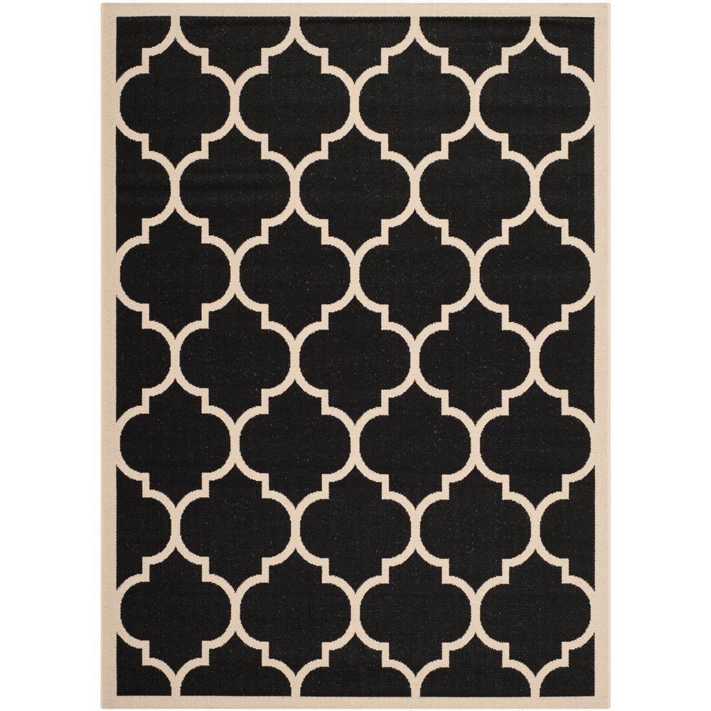 Courtyard CY6914 Power Loomed Indoor/Outdoor Area Rug - Black/Beige - 4'x5'7" - Safavieh.