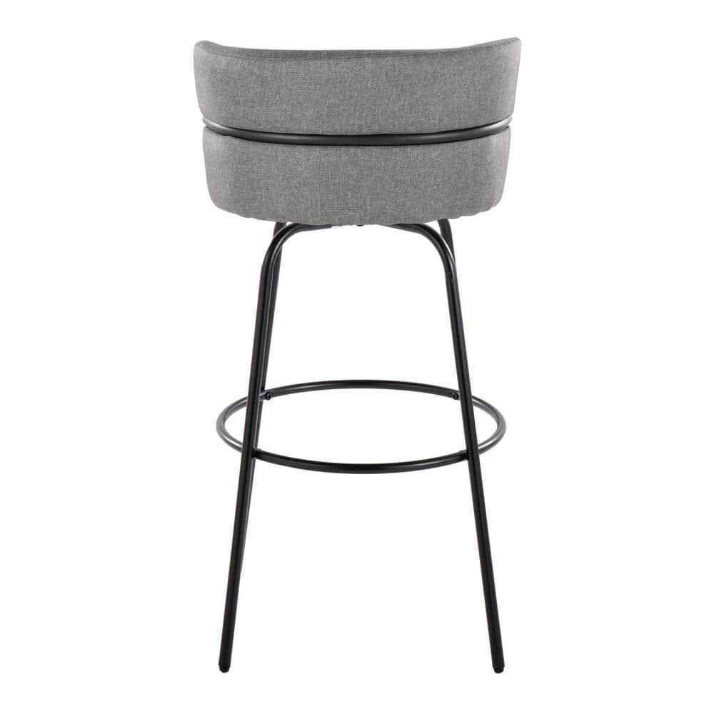 LumiSource Black Metal, Light Grey Fabric Cinch Claire 30" Fixed-Height Barstool - Set of 2