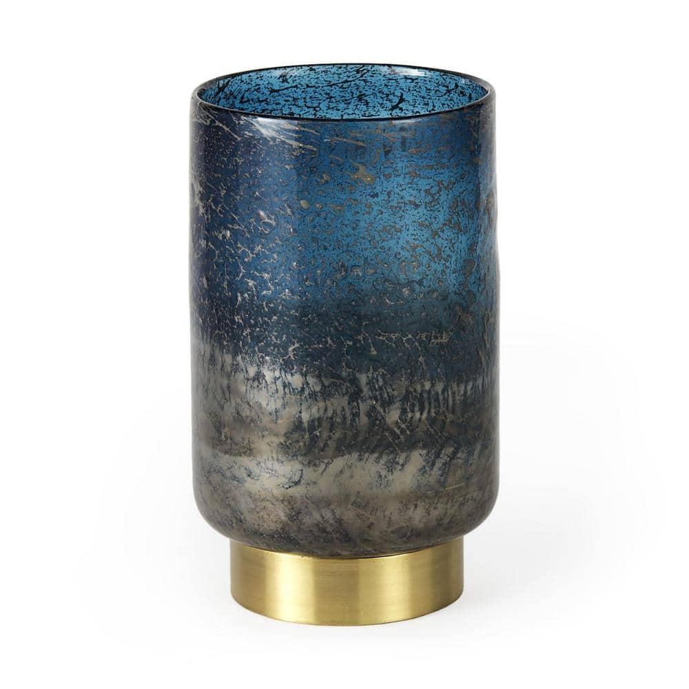 Everly Quinn 8" Artisan Blue And Gold Metallic Flat Bottom Vase