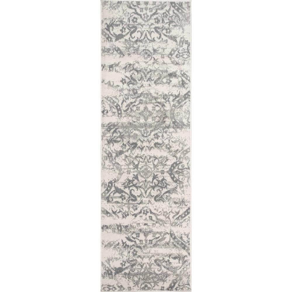 Nuloom Freja Floral & Paisley 2x14 Runner Indoor Area Rug for Living Room Bedroom Dining Room Entryway Hallway Kitchen, Grey/Cream