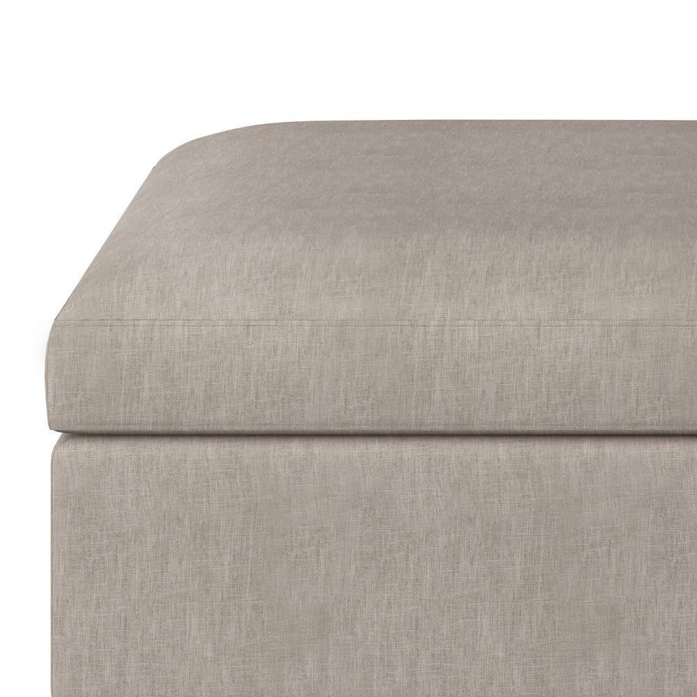 Simpli Home Owen 34"W Upholstered Coffee Table Storage Ottoman with Lift Top and Solid Wood Legs
