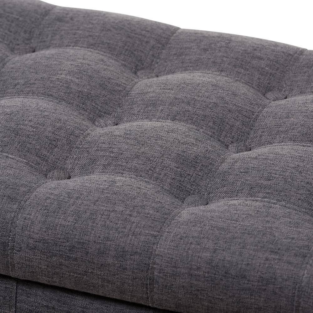 Baxton Studio Kaylee Modern Classic Fabric Upholstered Button - Tufting Storage Ottoman Bench - Dark Gray: Rectangle, Polyester, Wood Frame