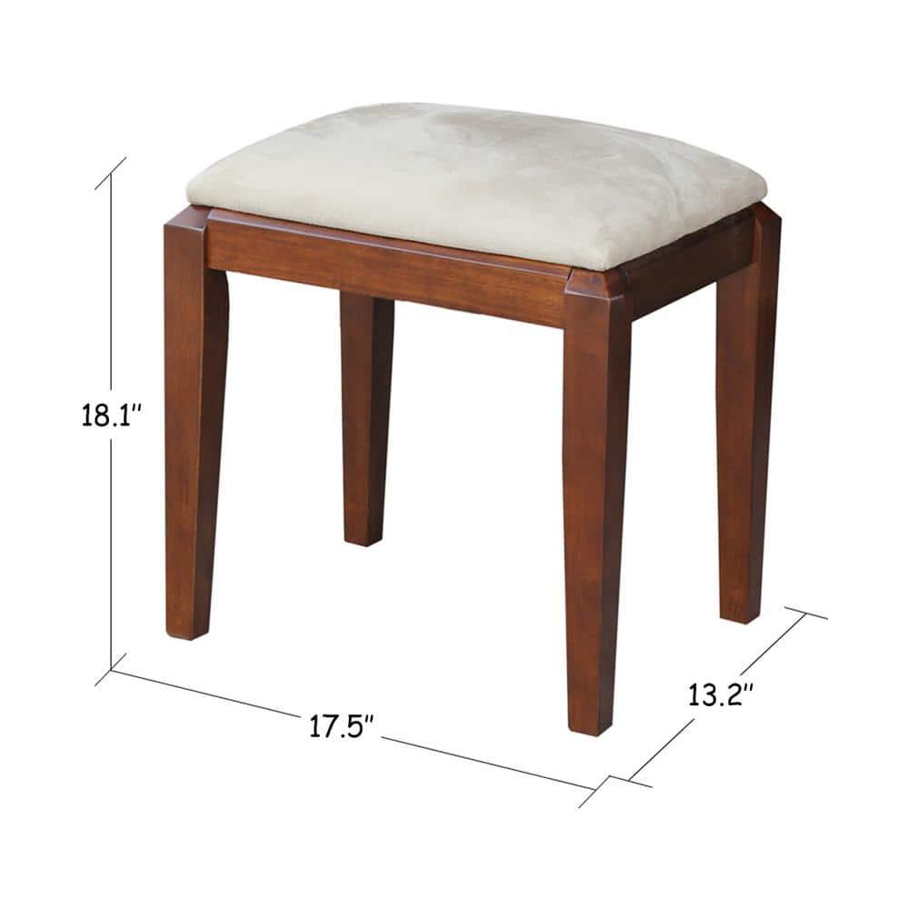 Solid Wood Vanity Bench Brown - International Concepts: Upholstered, Parawood Makeup Seat