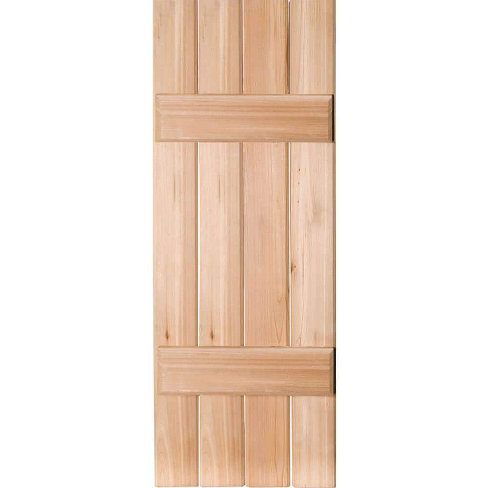 Ekena Millwork Exterior Four Board (2 Batten) Real Wood Pine Board-n-Batten Shutters (Per Pair) (Set of 2)