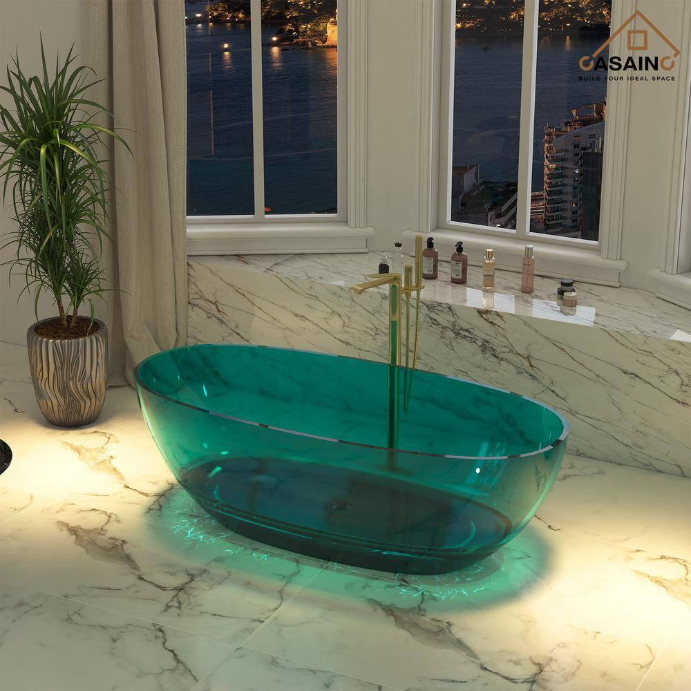 67'' x 30'' Runway Semi Transparent Resin Freestanding Soaking Bathtub