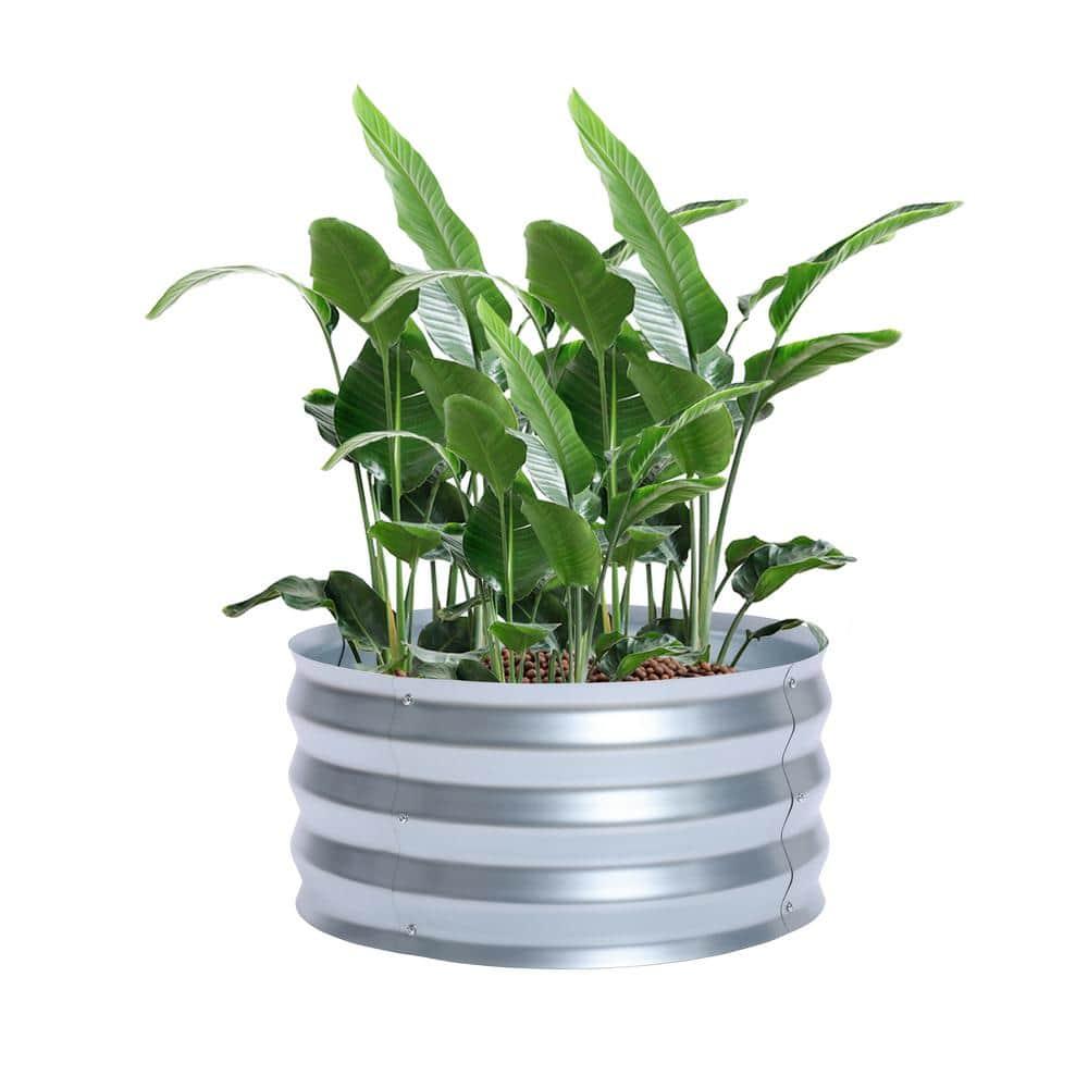 LuxenHome 2ft Round Galvanized Metal Raised Garden Bed Planter Silver