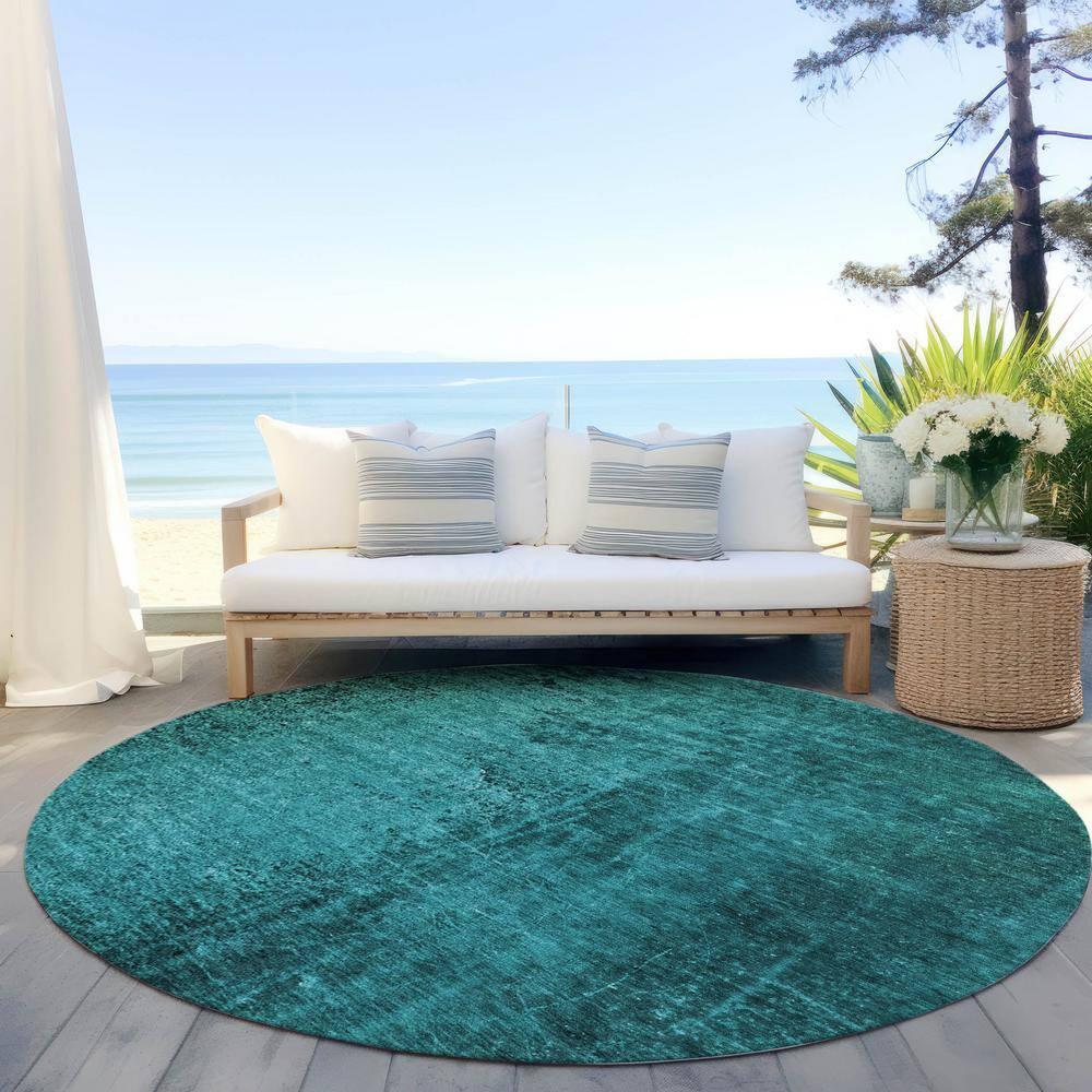 Addison Rugs Chantille ACN554 Teal 8' x 8' Indoor Outdoor Area Rug, Easy Clean, Machine Washable, Non Shedding, Bedroom, Living Room, Dining Room, Kitchen, Patio Rug