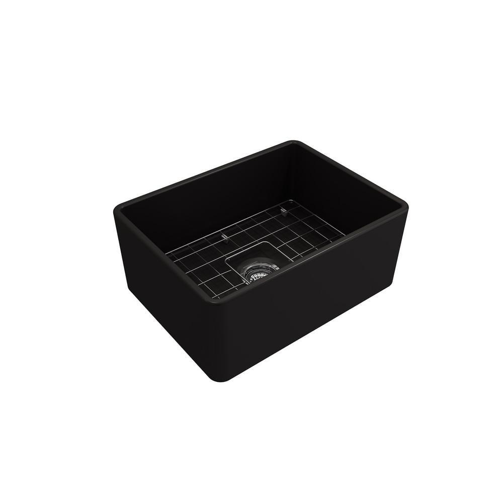 Matte Black Fireclay Farmhouse Single Bowl Kitchen Sink with Accessories