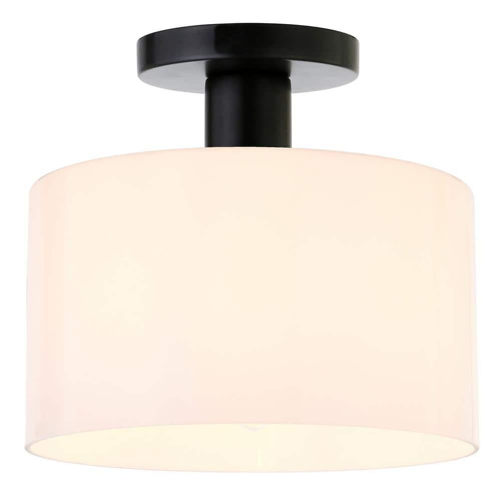 Evelyn&Zoe 10" Matte Black Metal/Glass Semi Flush Mount