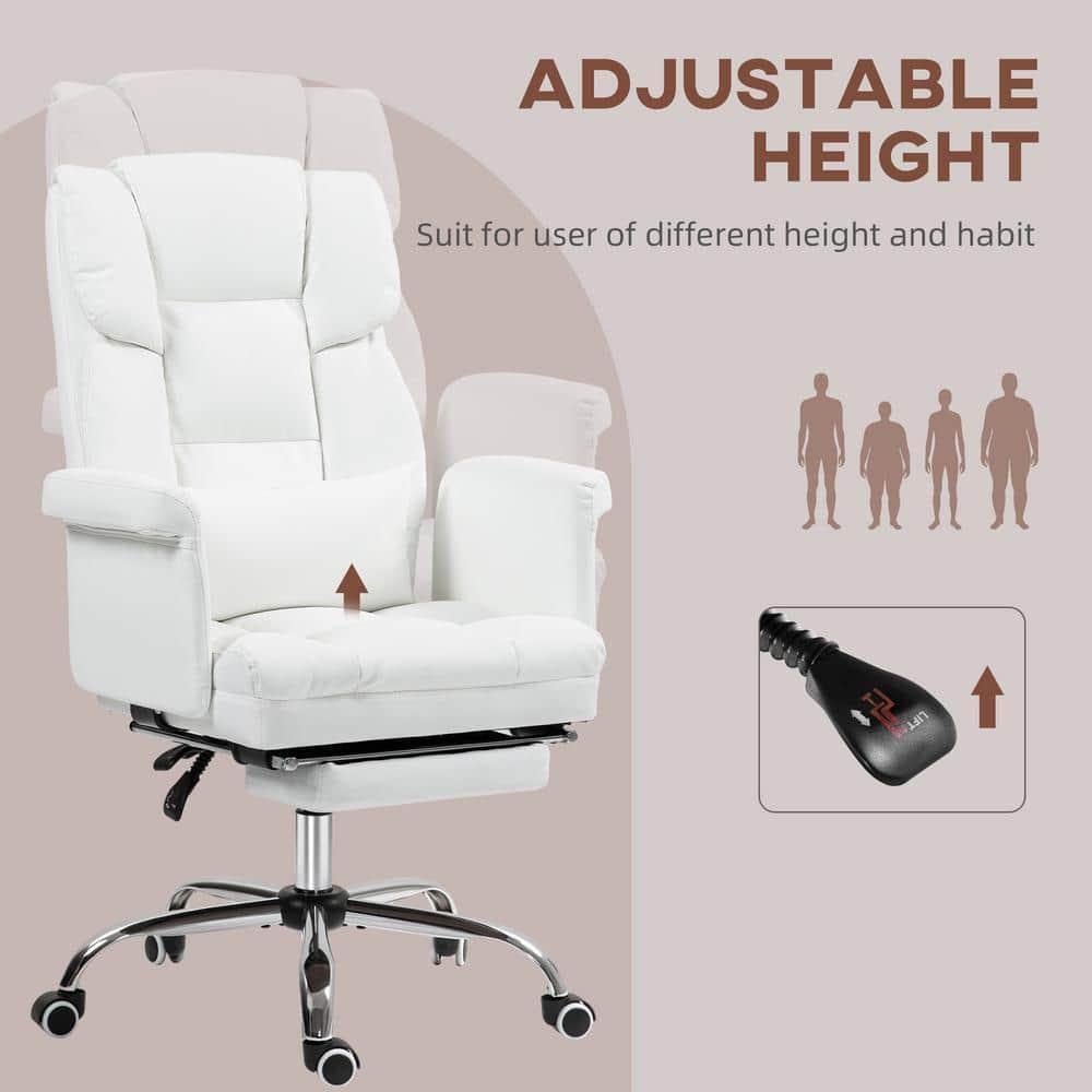 HOMCOM Executive Office Chair with Footrest and Lumbar Support, PU Leather Office Desk Chair, Ergonomic, Reclining and Swivel Chair, White