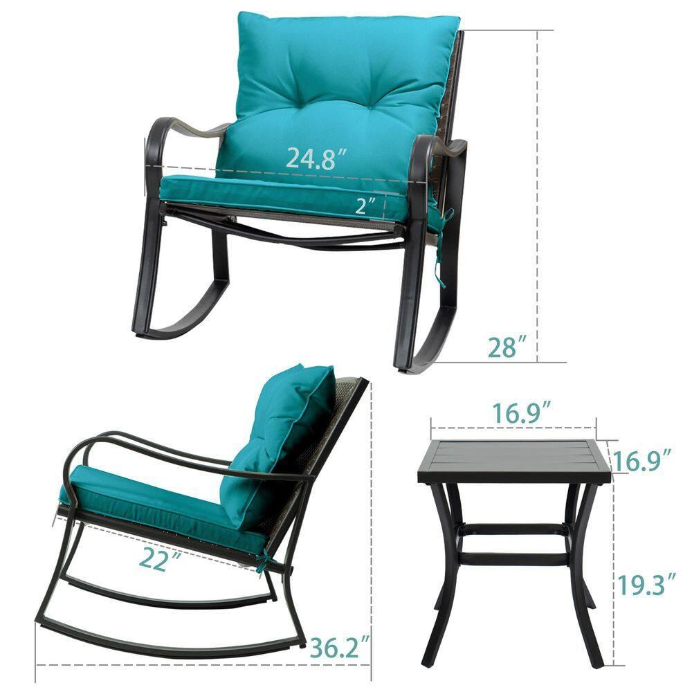 Mercury Row® Preciado 3 Piece Outdoor Patio Set With Cushions-Rocking Chair for Balcony, Lawn and Porch