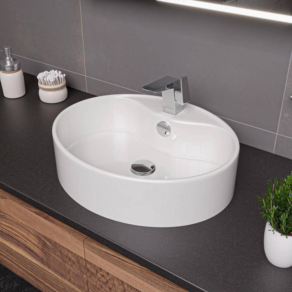 Alfi Brand 18.13'' White No Oval Bathroom Sink with Overflow