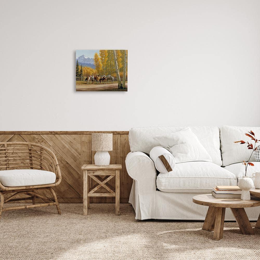 Stupell Industries Horses with Fall Foliage Landscape Painting Gallery Wrapped Canvas Art Print Wall Art, 20 x 16