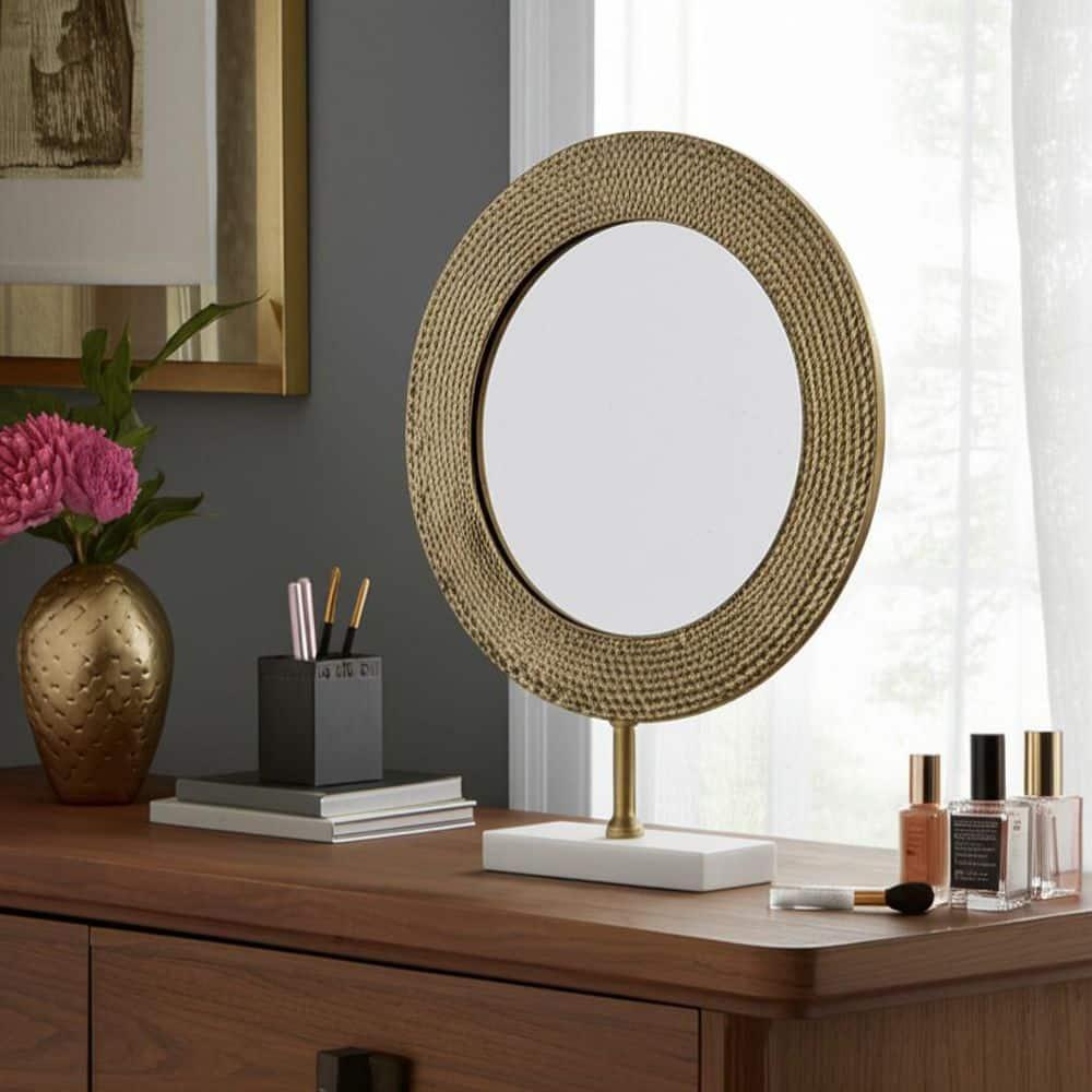 Sagebrook Home Metal 21" Hammered Mirror On Stand, Gold
