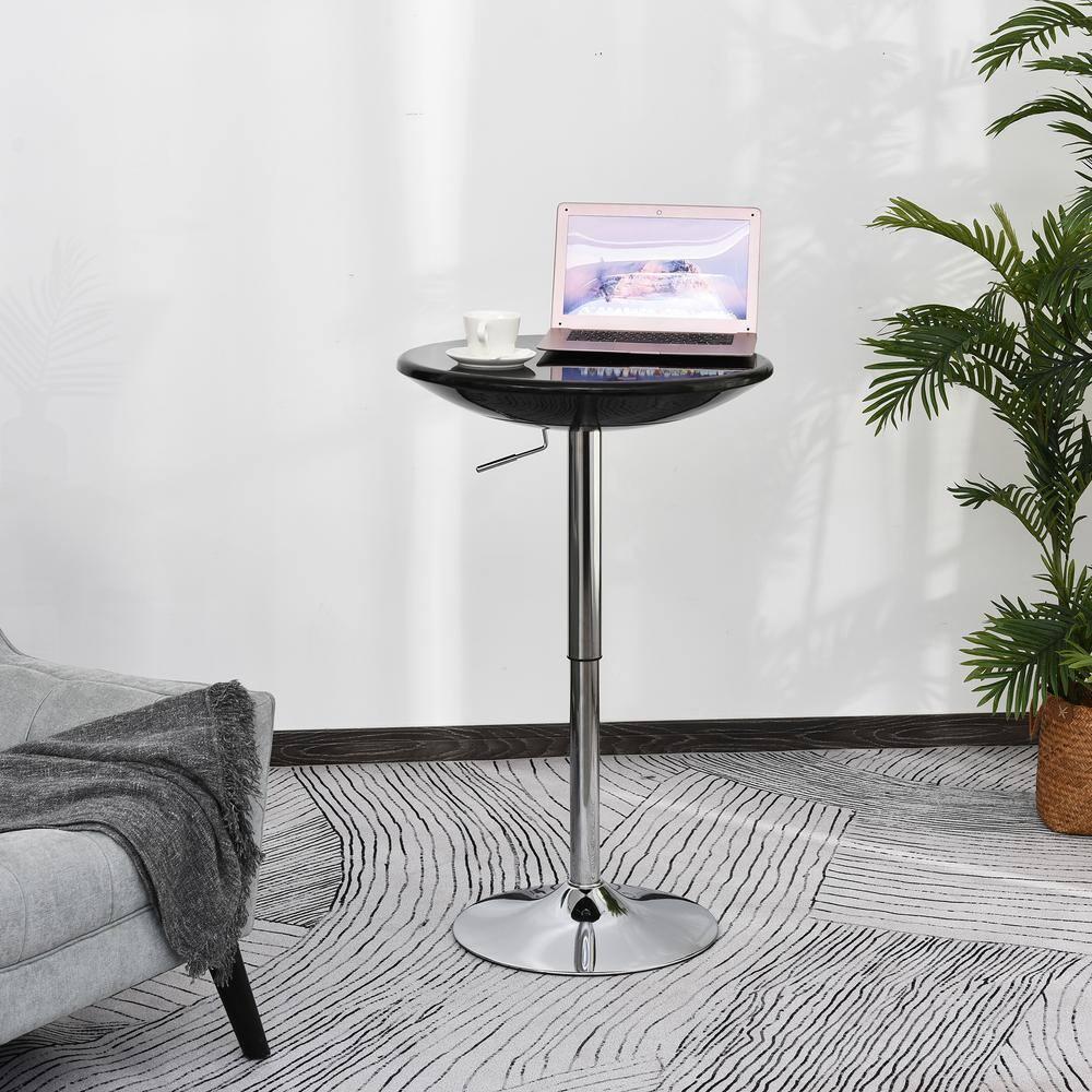 HOMCOM 24.5" Round Cocktail Bar Table Metal Base Tall Bistro Pub Desk Adjustable Counter Height Black Silver