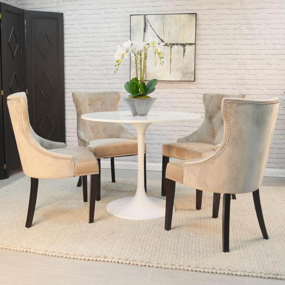 Carolina Living 36" Zaha Round Marble Top Dining Table White: Midcentury Modern, Metal Pedestal Base, Seats 4