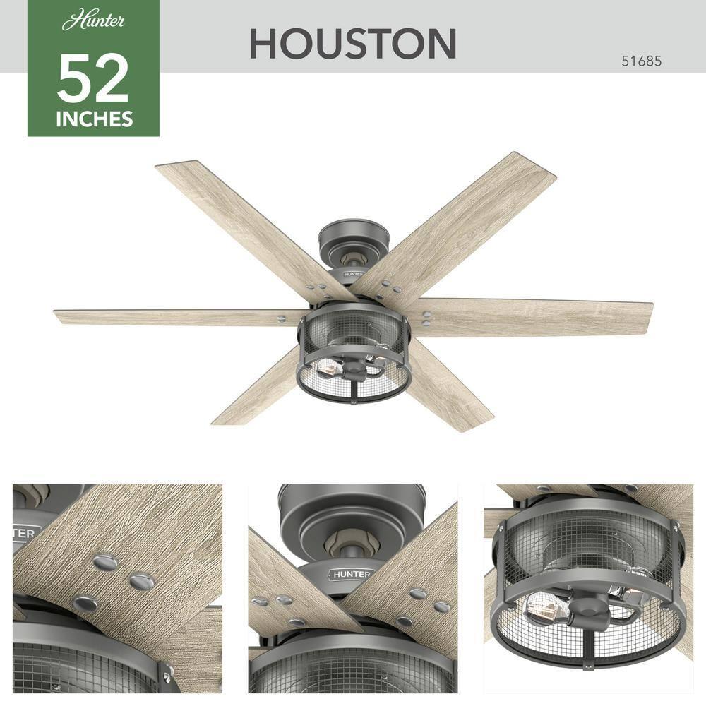 52" Houston 6 - Blade Ceiling Fan With LED Light Kit And Handheld Remote
