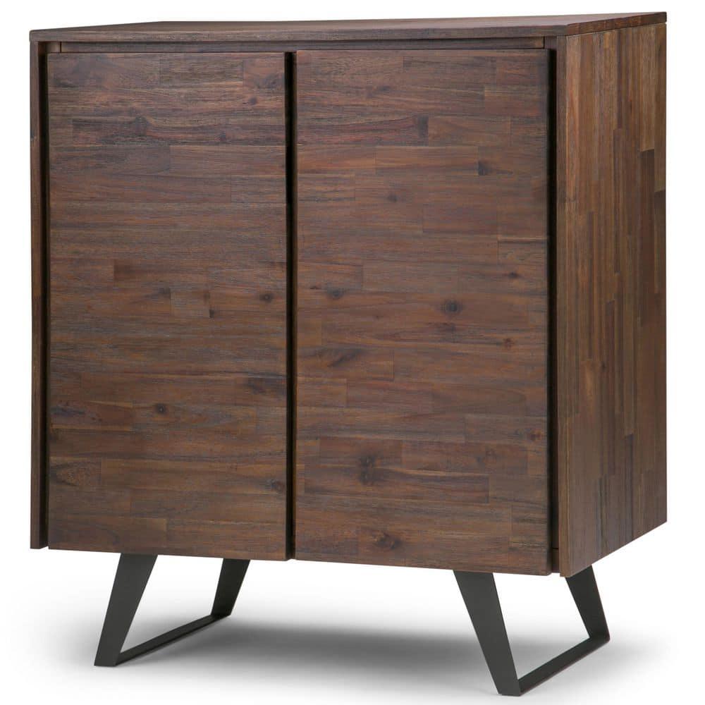 Distressed Charcoal Brown Acacia Wood Office Storage Cabinet