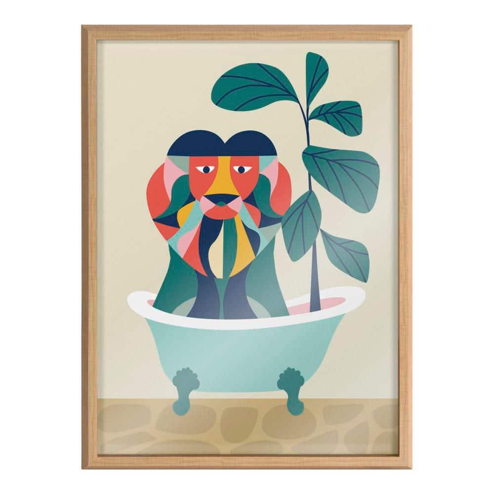 18" x 24" Blake Mid-Century Modern Lion in Bathtub Framed Art - Kate & Laurel All Things Decor: Whimsical Nursery Decor
