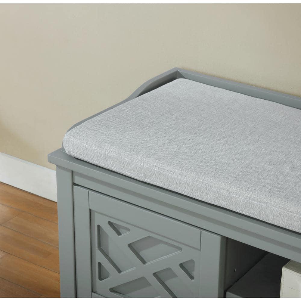 Alaterre Furniture Coventry 45 in. Pine Wood Storage Bench with Cushion, Entryway Organization & Decoration, 3 Adjustable/Removable Cubbies, Gray