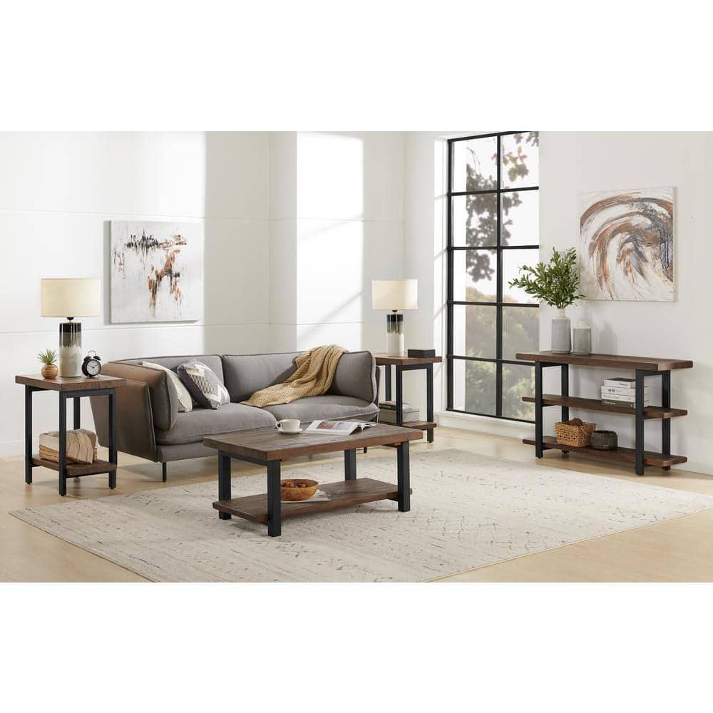 Pomona 2 Shelf Console Table Brown - Alaterre Furniture: Rustic Sofa Table, Metal Frame, Wood Top, Entryway Furniture