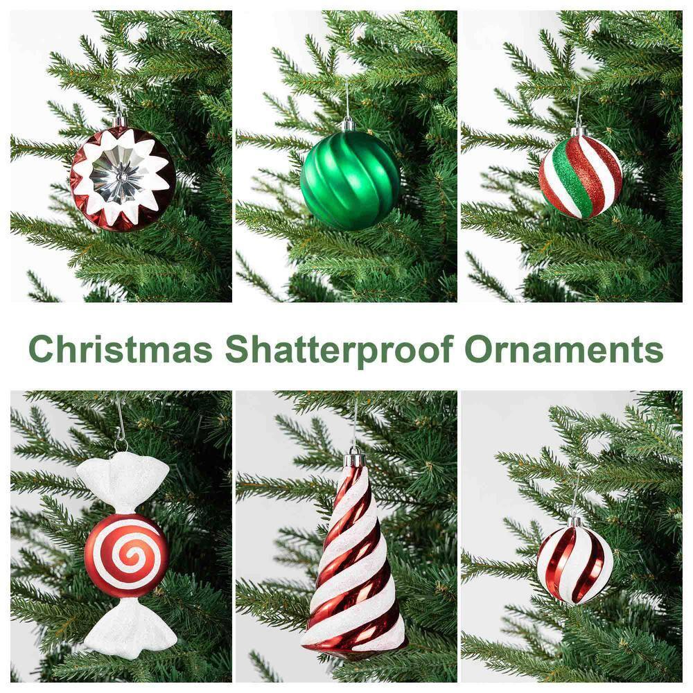 Glitzhome 178 Piece Christmas Ornaments , 4 Piece Candy Picks and 9 Piece Ribbon Bow Sets