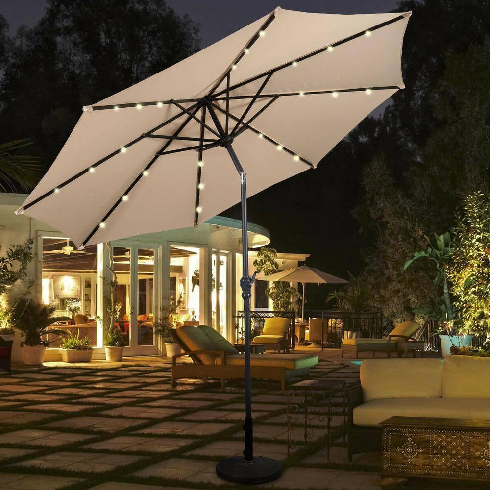 Costway 10ft Patio Solar Umbrella LED Patio Market Steel Tilt w/ Crank Outdoor Beige