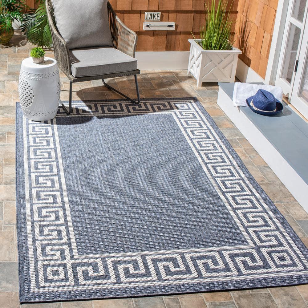 SAFAVIEH Bermuda Isidora Geometric Machine Washable Indoor/Outdoor Area Rug, Dark Blue/Ivory, 8' x 10'