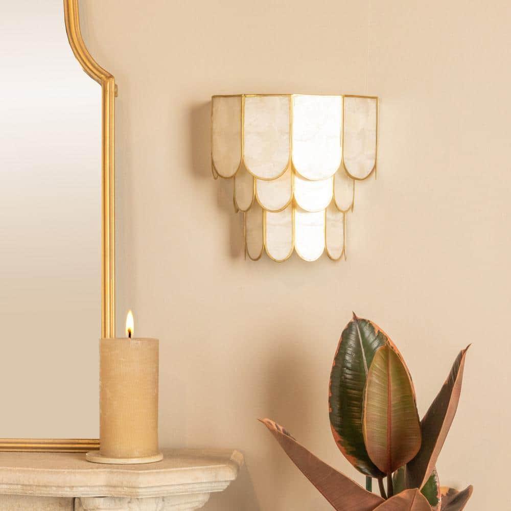 Storied Home 4-Tier Capiz and Metal Wall Sconce: ETL & UL Listed, 1-Way On Off, No Battery Required